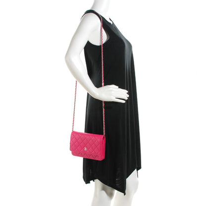 Chanel Lambskin Quilted Wallet On Chain WOC Dark Pink 2 of 8