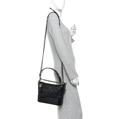 Chanel Aged Smooth Calfskin Quilted Medium Gabrielle Logo Hobo Black 2 of 10