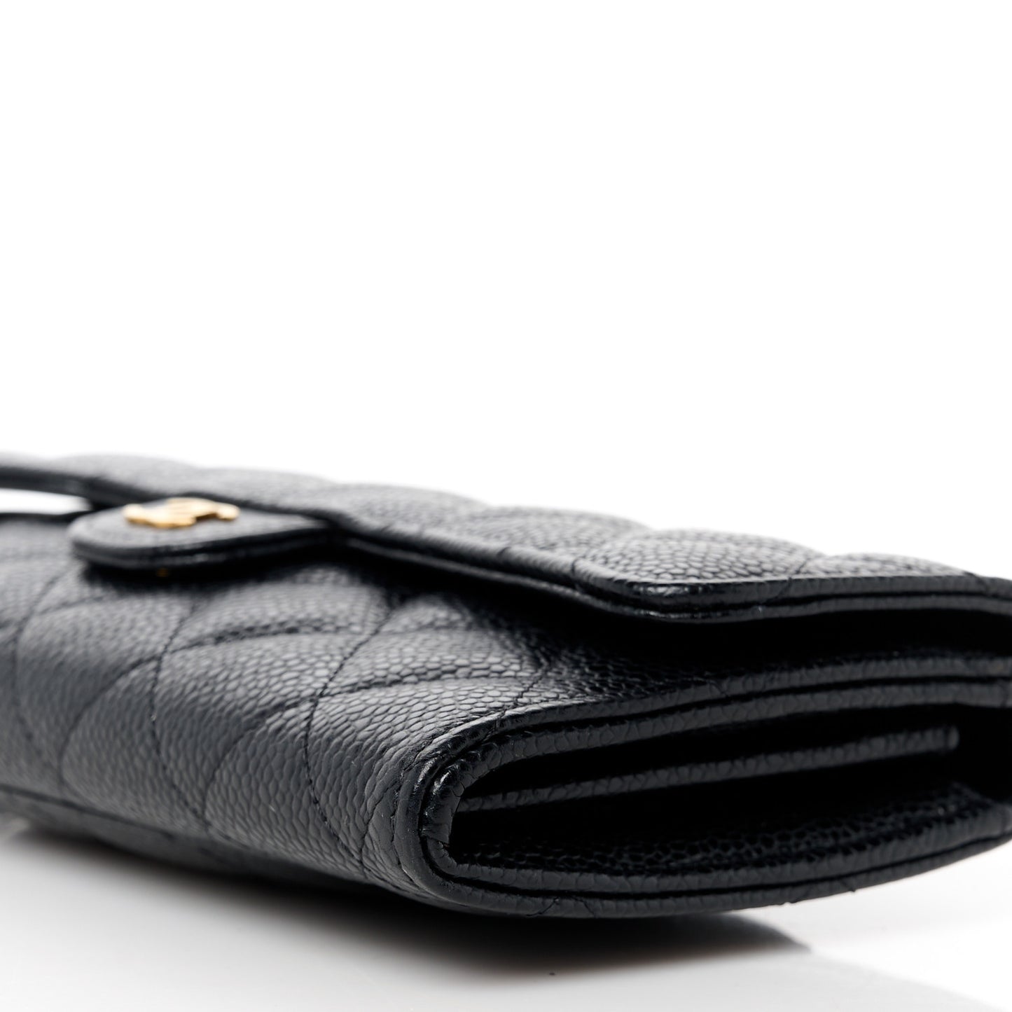 Caviar Quilted Large Gusset Flap Wallet Black