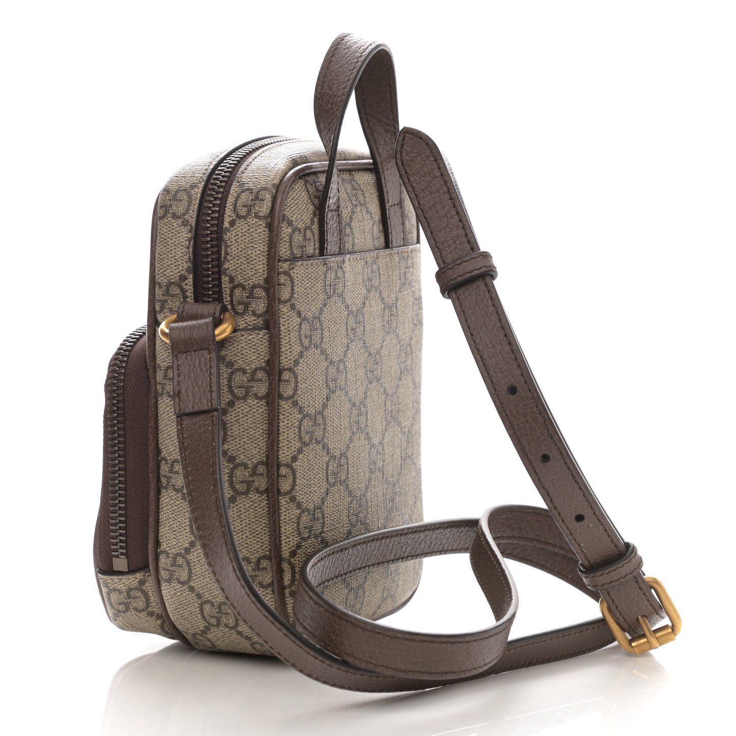 GG Supreme Monogram Web Mini Ophidia Double Zip Messenger Bag Beige New Acero