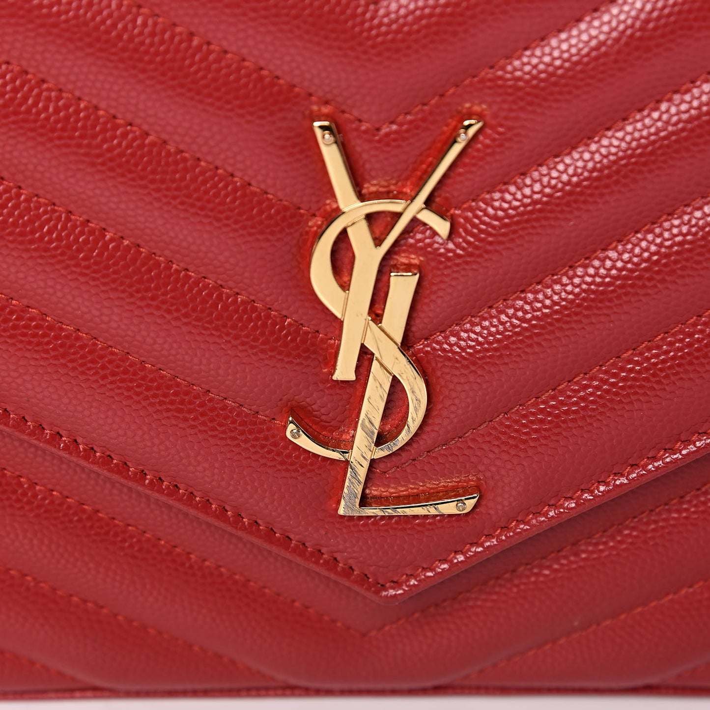 Grain De Poudre Matelasse Chevron Monogram Chain Wallet New Red