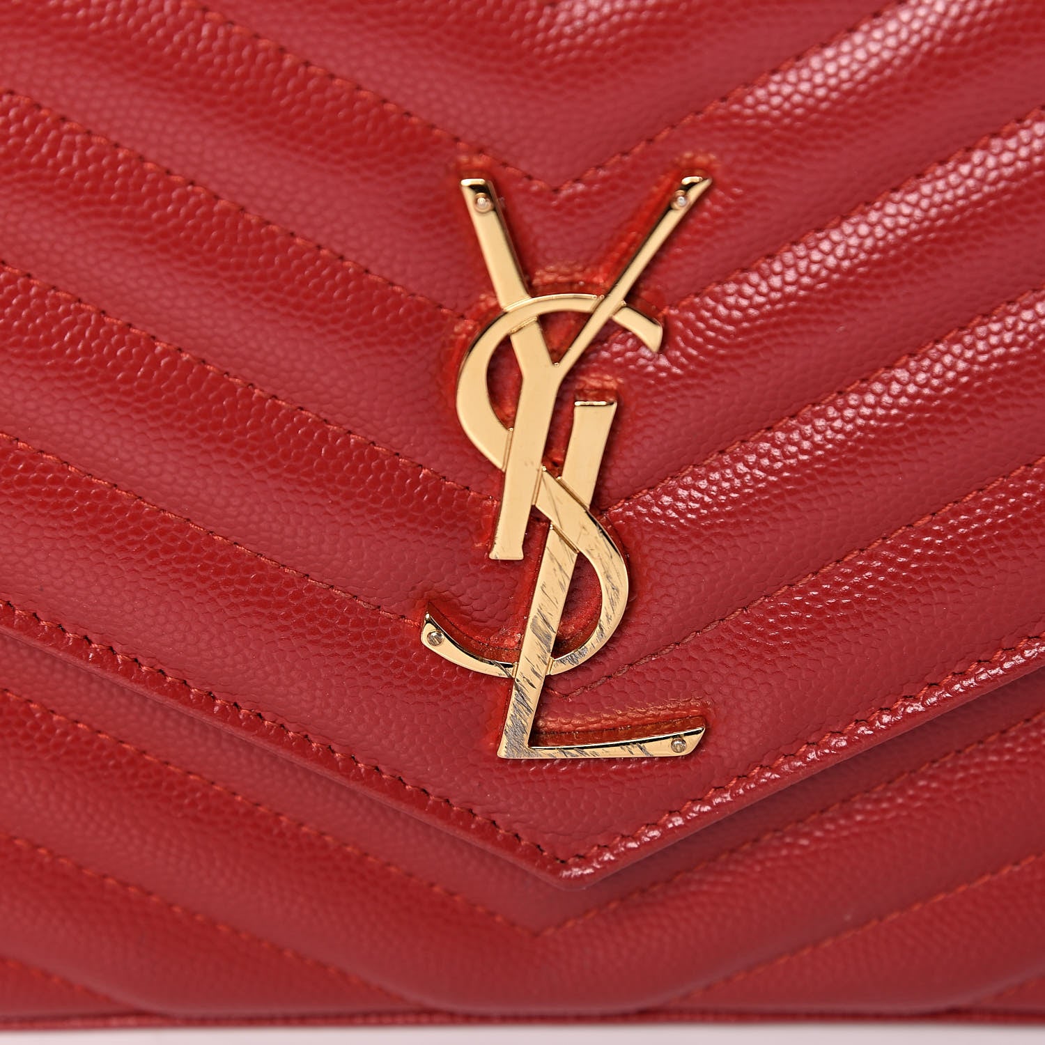 Saint Laurent Grain De Poudre Matelasse Chevron Monogram Chain Wallet New Red 8 of 11