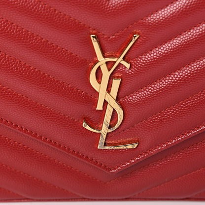 Saint Laurent Grain De Poudre Matelasse Chevron Monogram Chain Wallet New Red 8 of 11