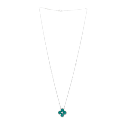 Van Cleef & Arpels 18K White Gold Diamond Celadon Green Sevres Porcelain Vintage Alhambra Pendant Necklace 3 of 6