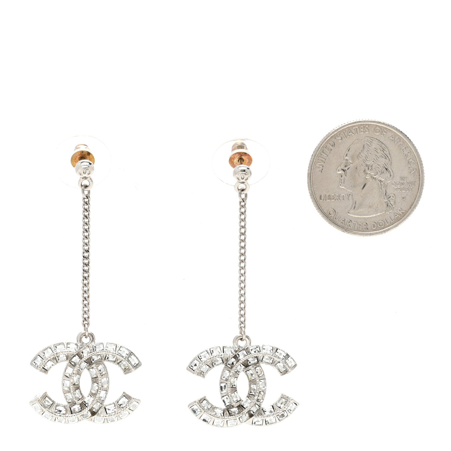 Baguette Crystal CC Drop Earrings Silver