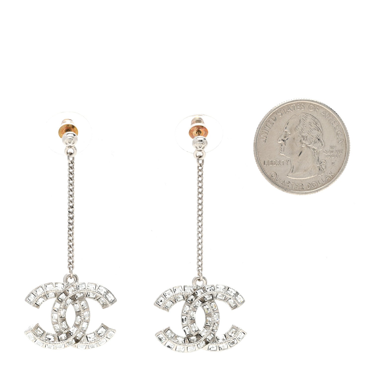 Chanel Baguette Crystal CC Drop Earrings Silver 2 of 5