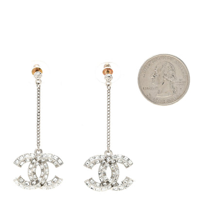 Chanel Baguette Crystal CC Drop Earrings Silver 2 of 5