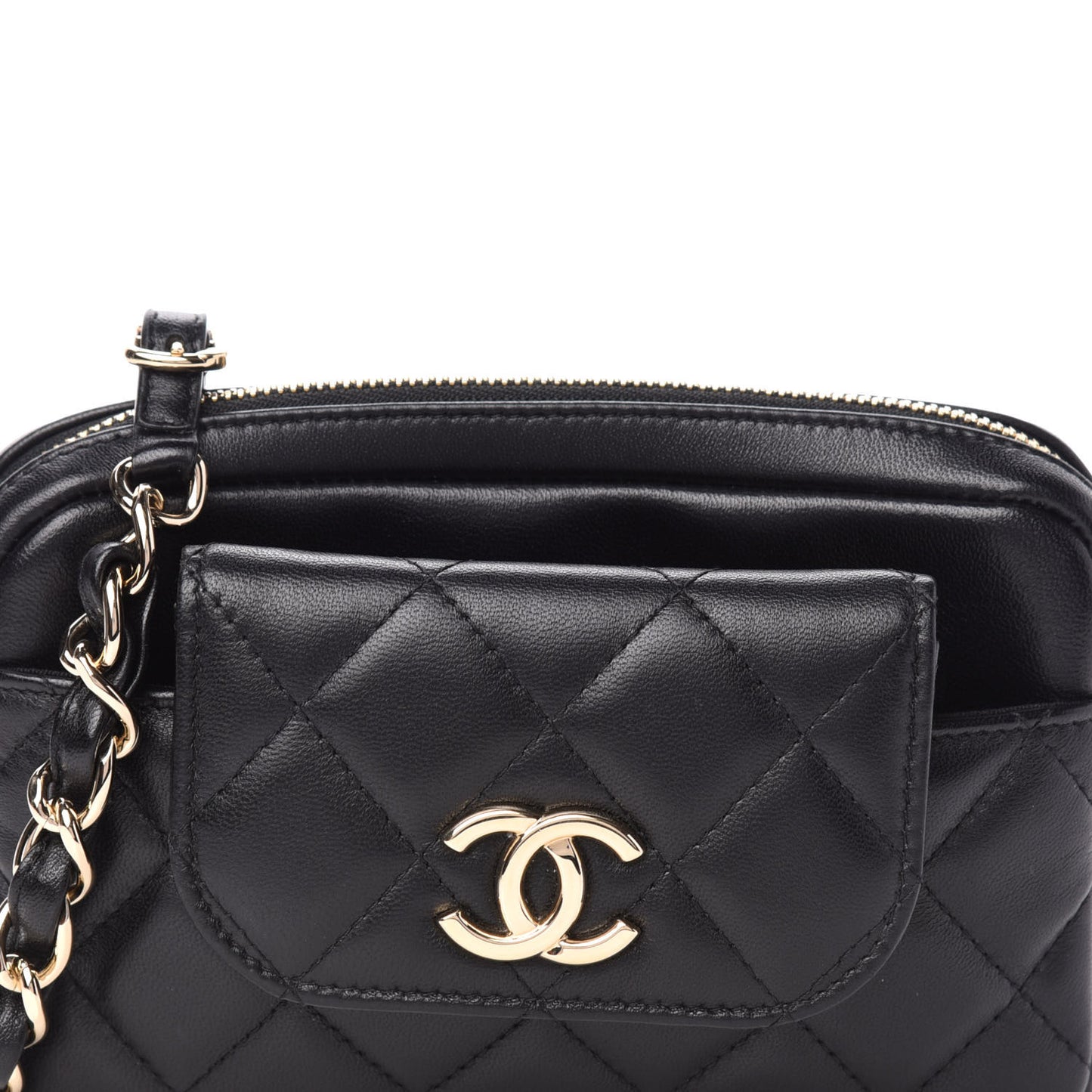 Lambskin Quilted Waist Bag With Pouch Black
