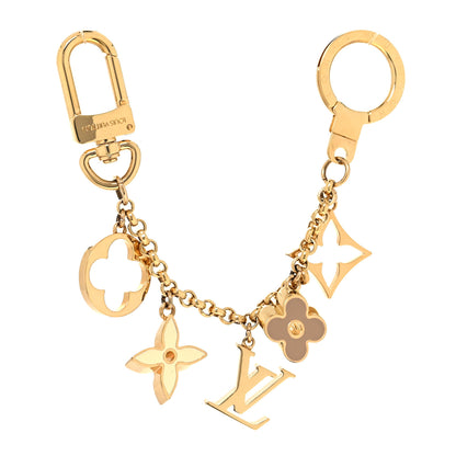 Louis Vuitton Brass Enamel Fleur De Monogram Bag Charm Chain Gold 1 of 4