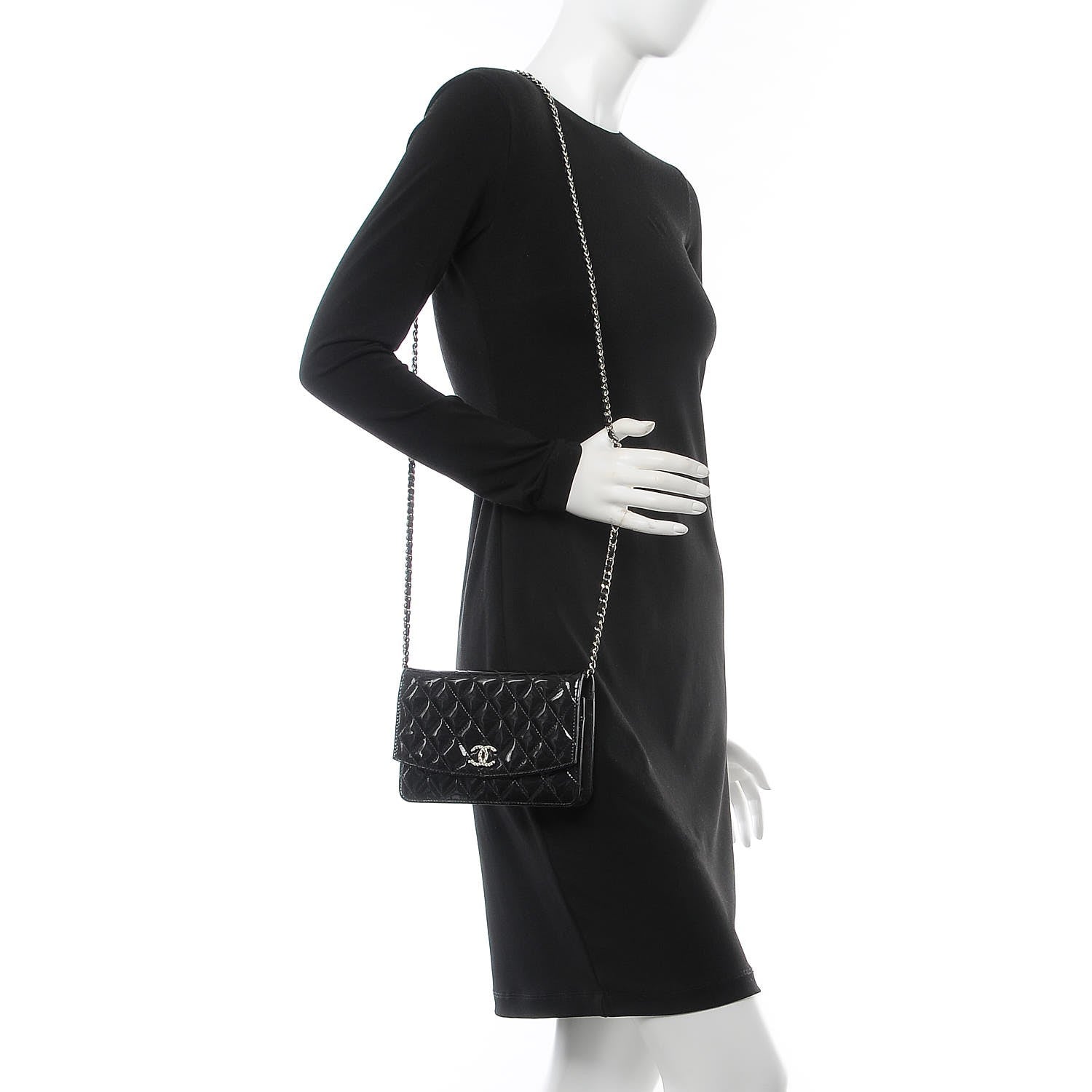 Chanel Patent Quilted Brilliant Wallet On Chain WOC Black 2 of 9