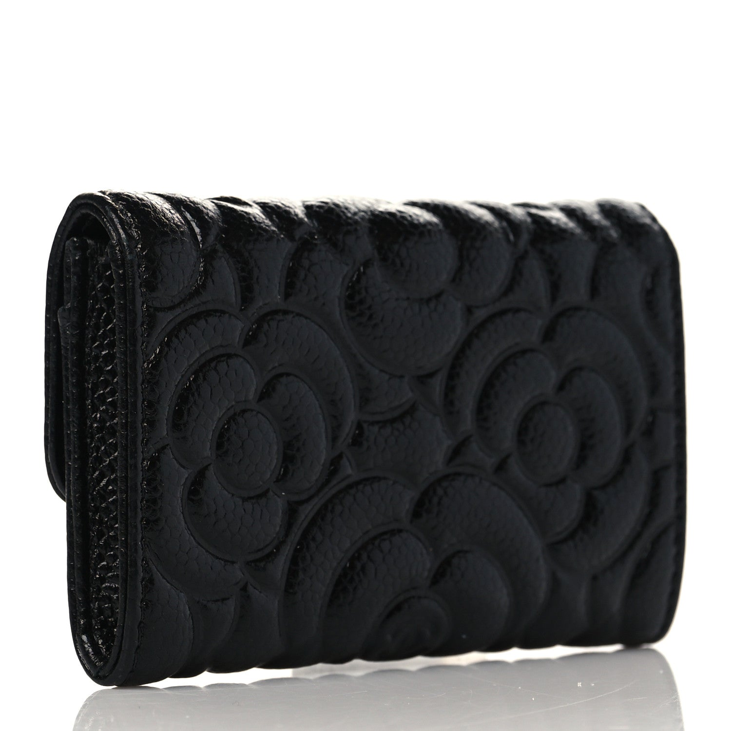 Chanel Caviar Camellia Embossed Card Holder Wallet Black 3 of 8