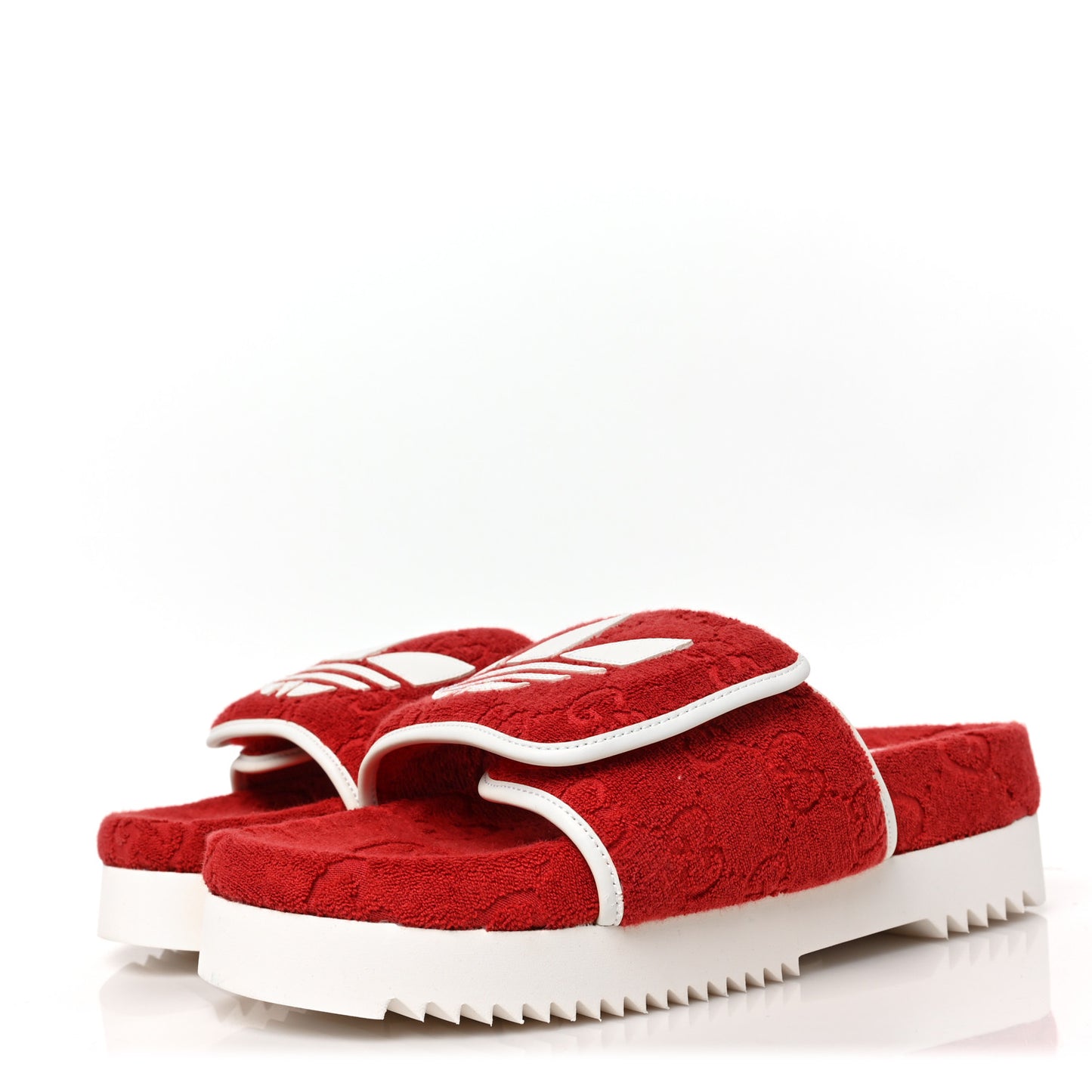 X ADIDAS Terry Cloth Trefoil GG Monogram Mens Platform Sandals 9 Maple Red Off White
