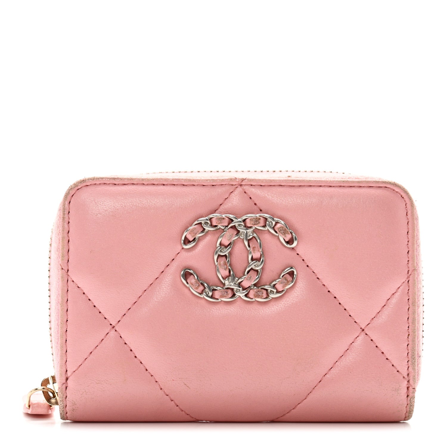Chanel Lambskin Quilted Chanel 19 Zip Around Coin Purse Wallet Light Pink 1 of 12