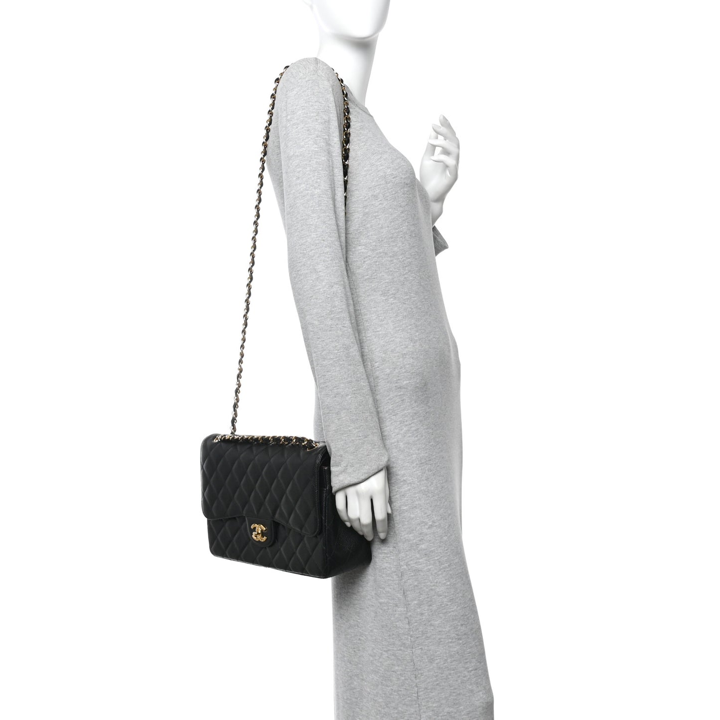 Caviar Quilted Jumbo Double Flap Black