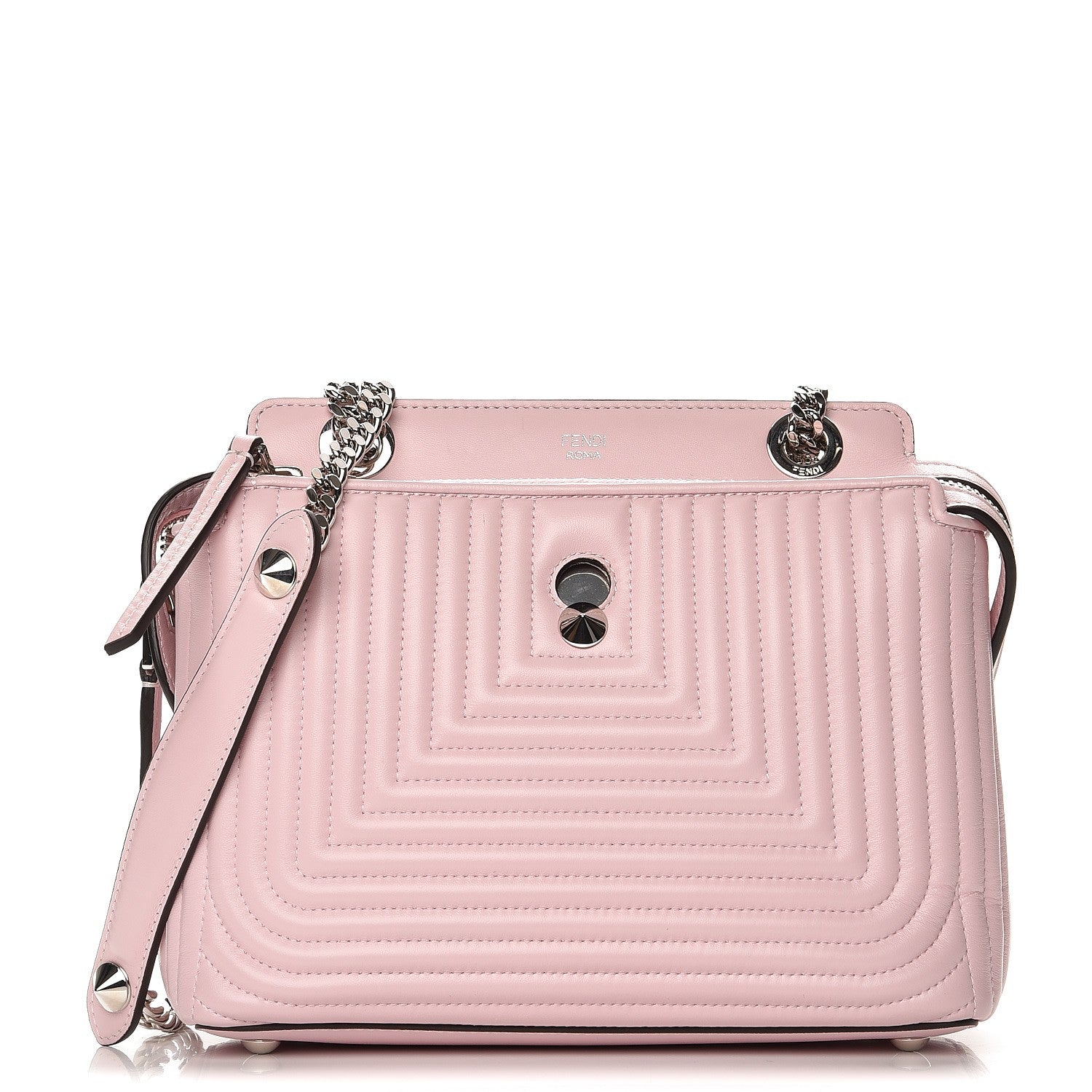 Fendi Shiny Nappa Trapuntata Small DotCom Click Chain Satchel Peonia 1 of 9
