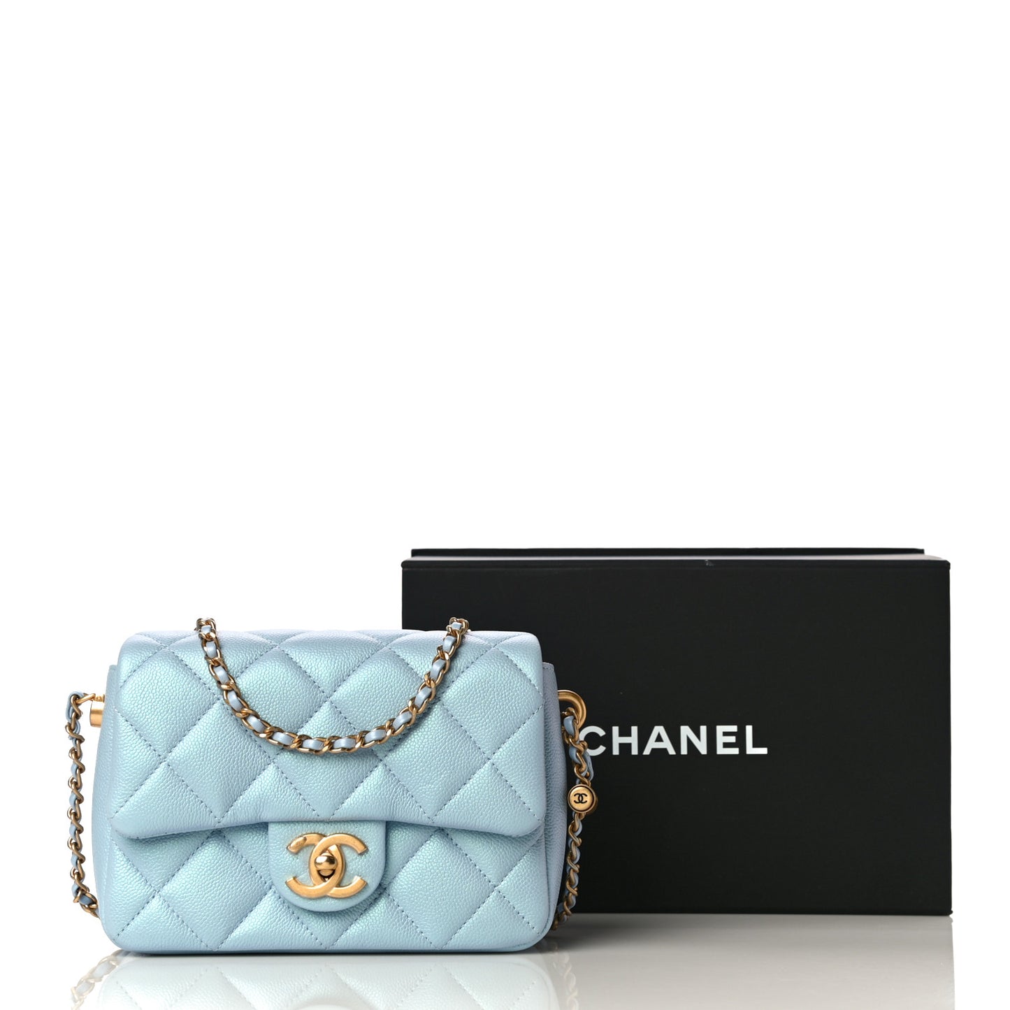 Iridescent Caviar Quilted Mini My Perfect Flap Light Blue