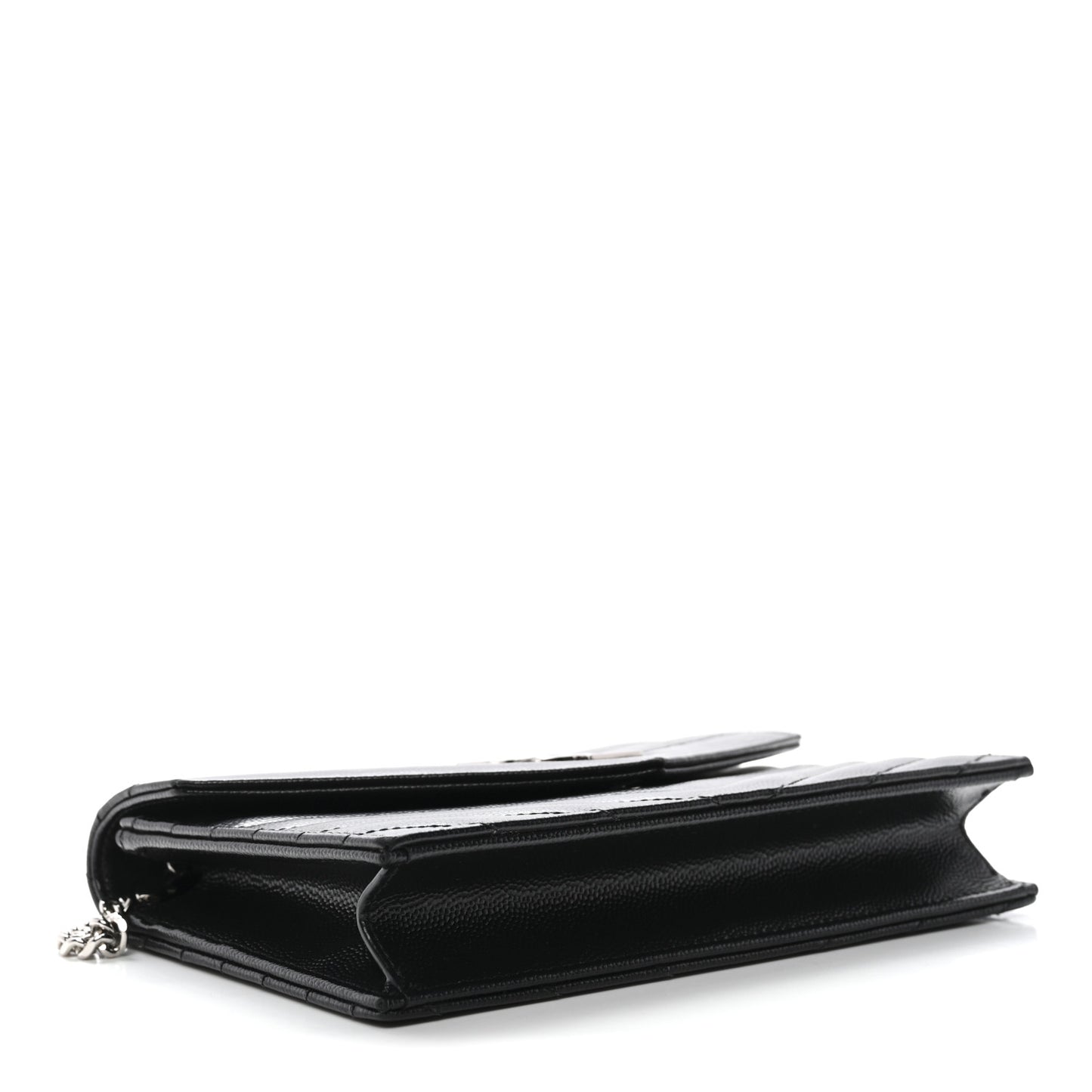 Grain De Poudre Matelasse Chevron Monogram Envelope Chain Wallet Black