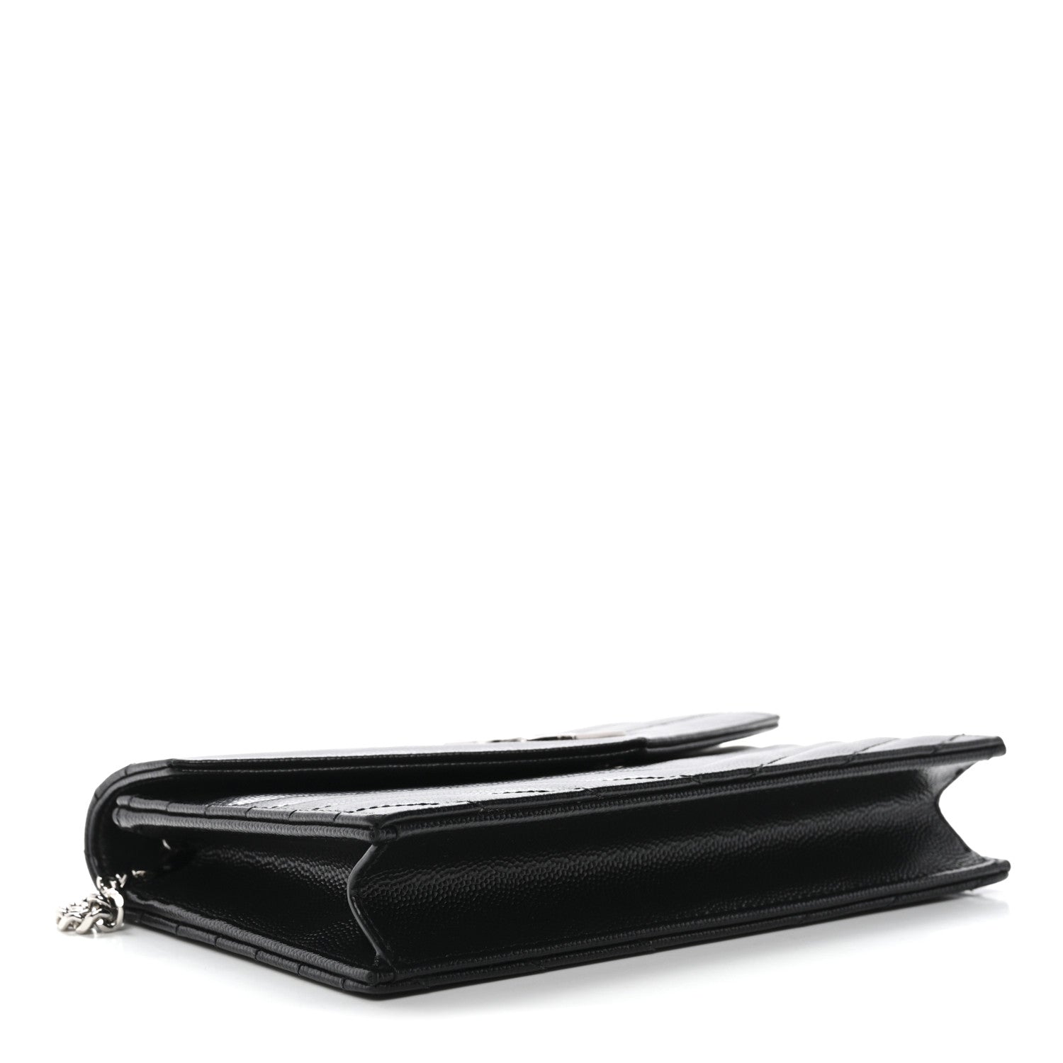 Saint Laurent Grain De Poudre Matelasse Chevron Monogram Envelope Chain Wallet Black 4 of 10