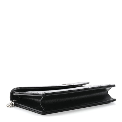 Saint Laurent Grain De Poudre Matelasse Chevron Monogram Envelope Chain Wallet Black 4 of 10