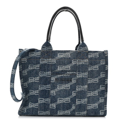 Balenciaga Bleached Denim BB Monogram Small Hardware Tote Blue 1 of 10