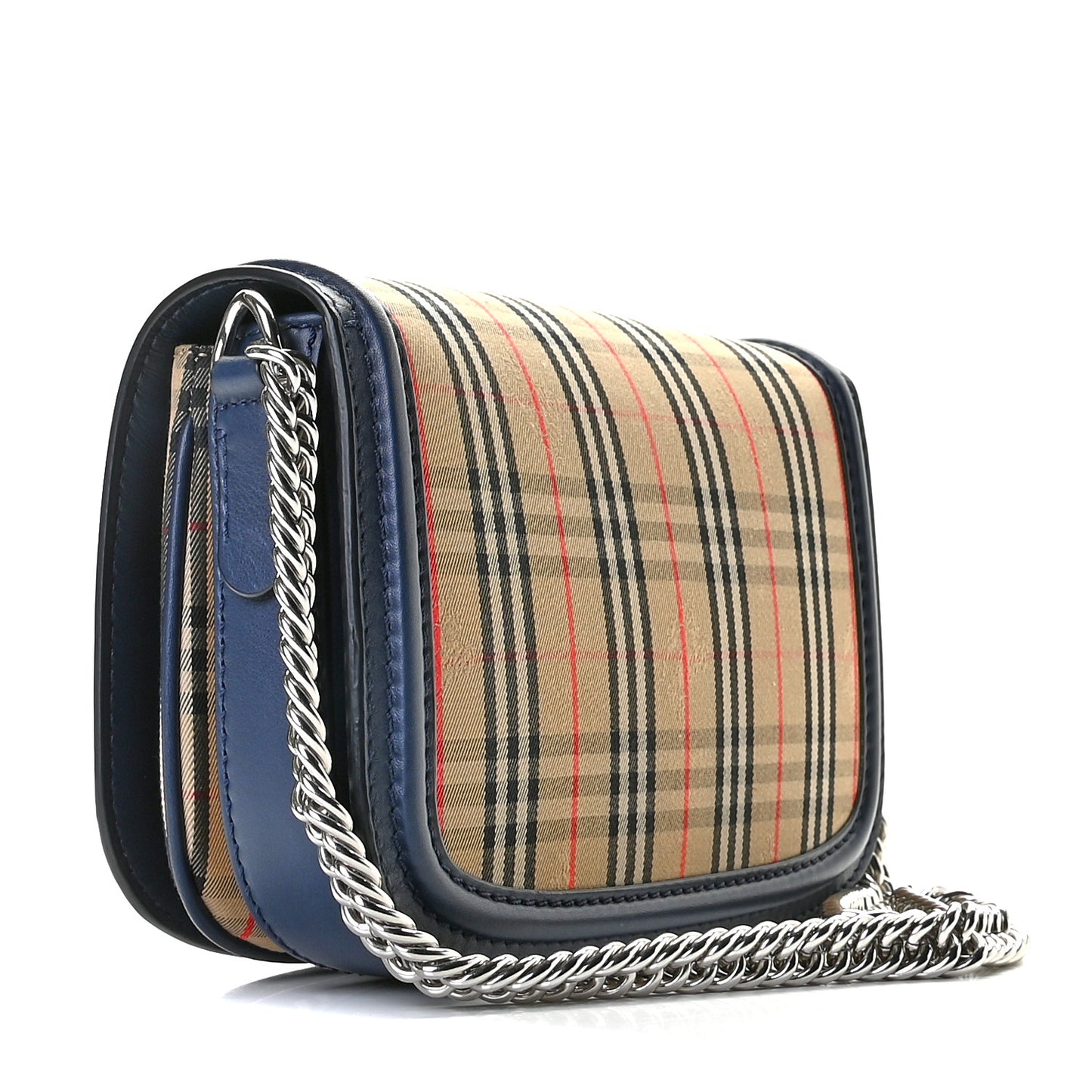 Smooth Calfskin 1983 Knight Check Grommet Chain Shoulder Bag Ink Blue