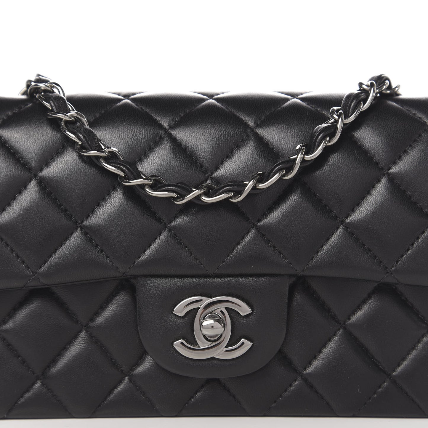 Lambskin Quilted Mini Rectangular Flap Black