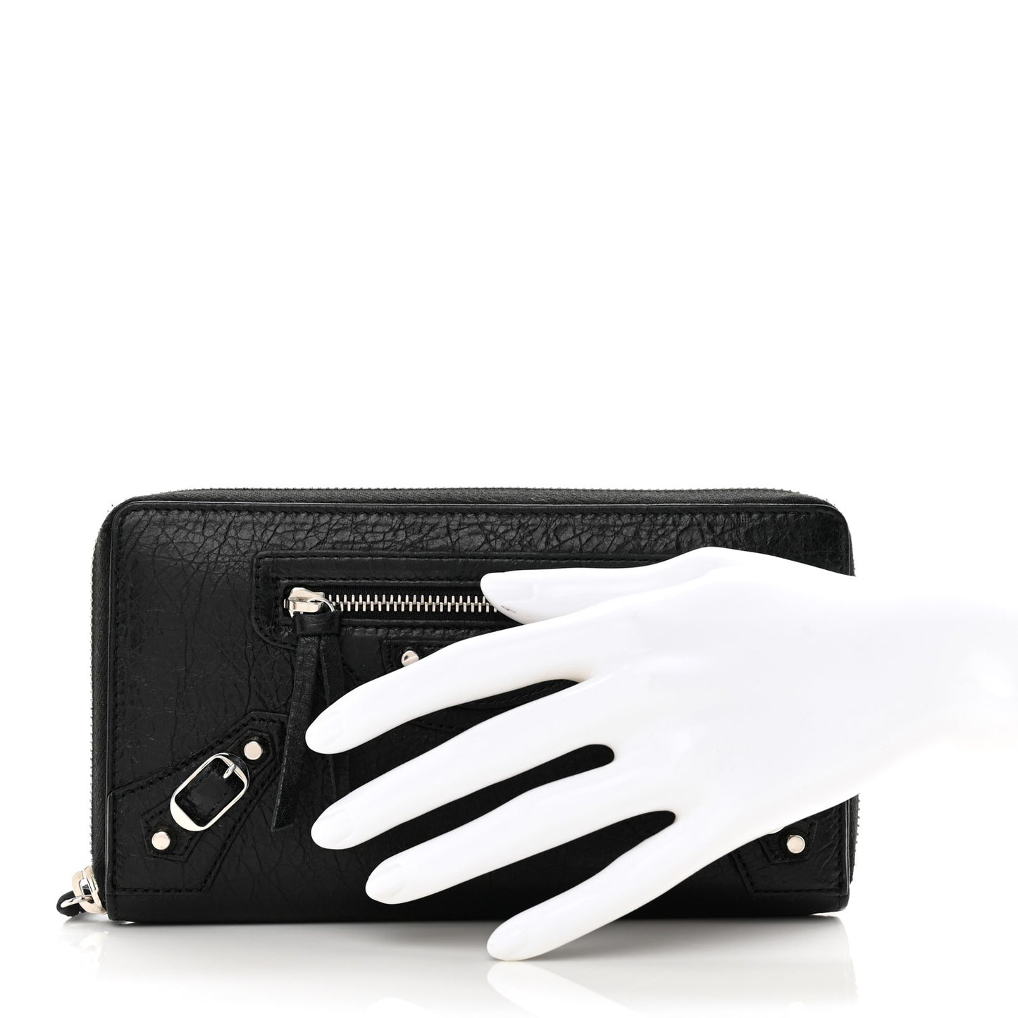 Agneau Classic Silver Hardware Continental Zip Around Wallet Black