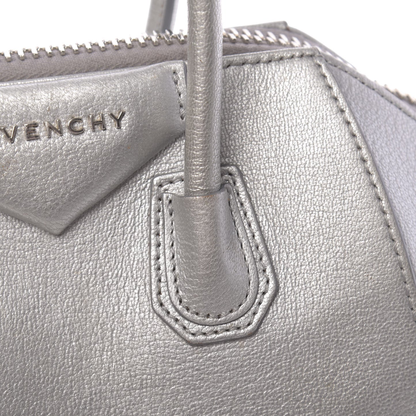 Metallic Sugar Goatskin Mini Antigona Silver