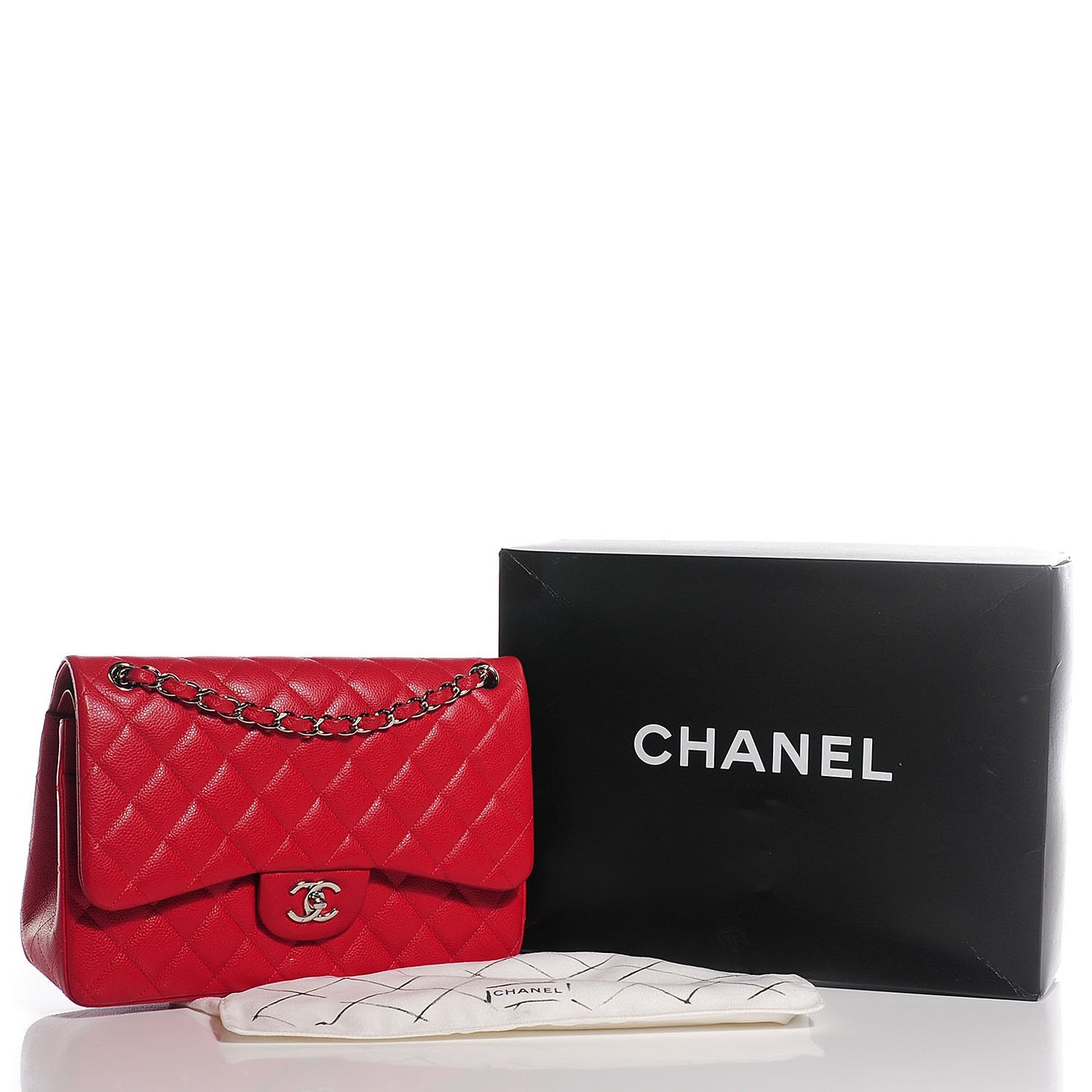 Caviar Quilted Jumbo Double Flap Red