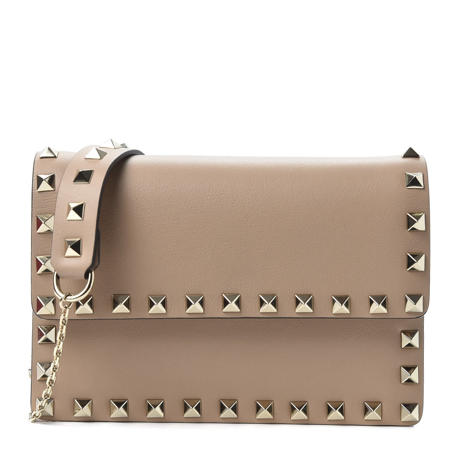 Vitello Mini Rockstud Flap Wallet on Chain Camel Rose