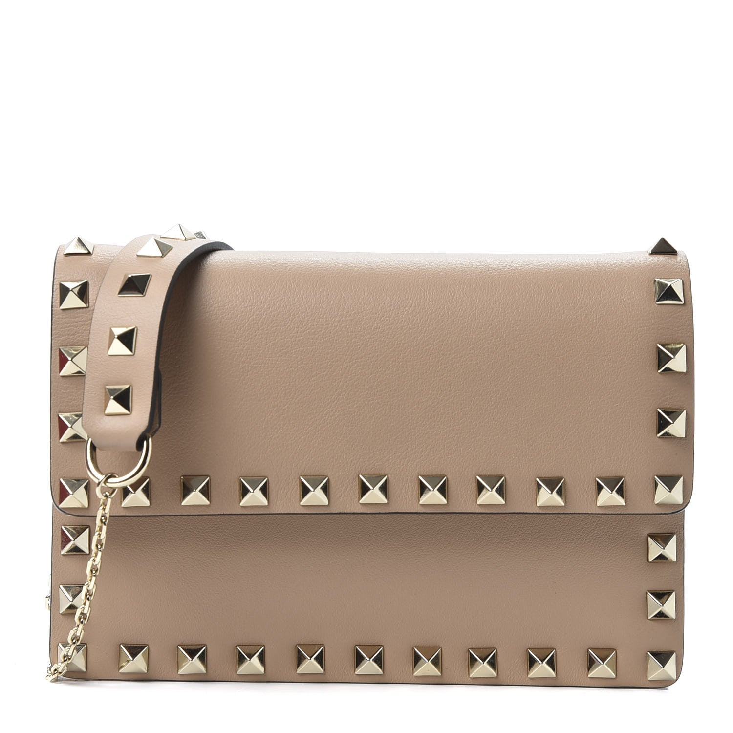 Valentino Garavani Vitello Mini Rockstud Flap Wallet on Chain Camel Rose 1 of 10