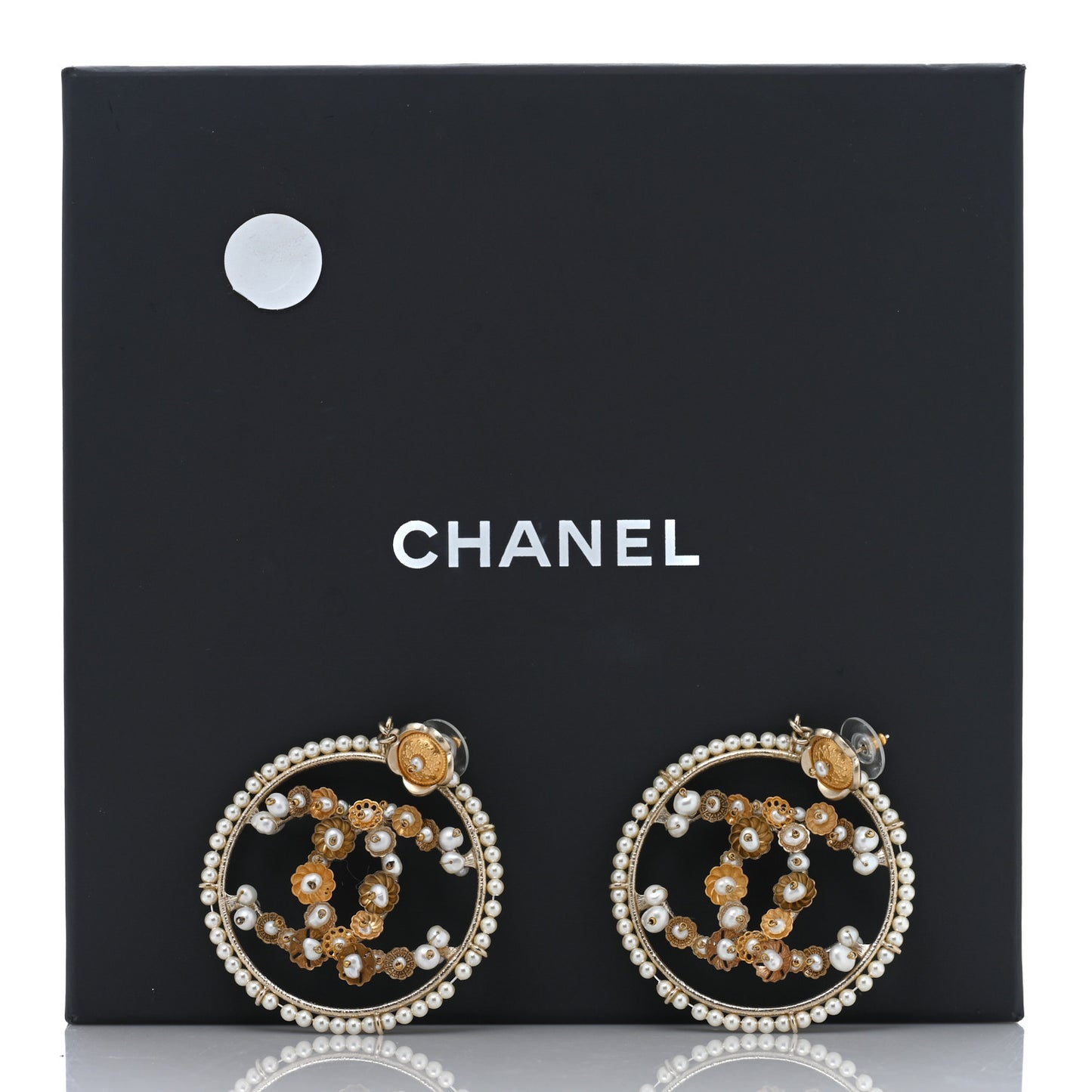 Pearl Crystal CC Camelia Hoop Earrings Gold