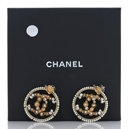 Chanel Pearl Crystal CC Camelia Hoop Earrings Gold 5 of 5