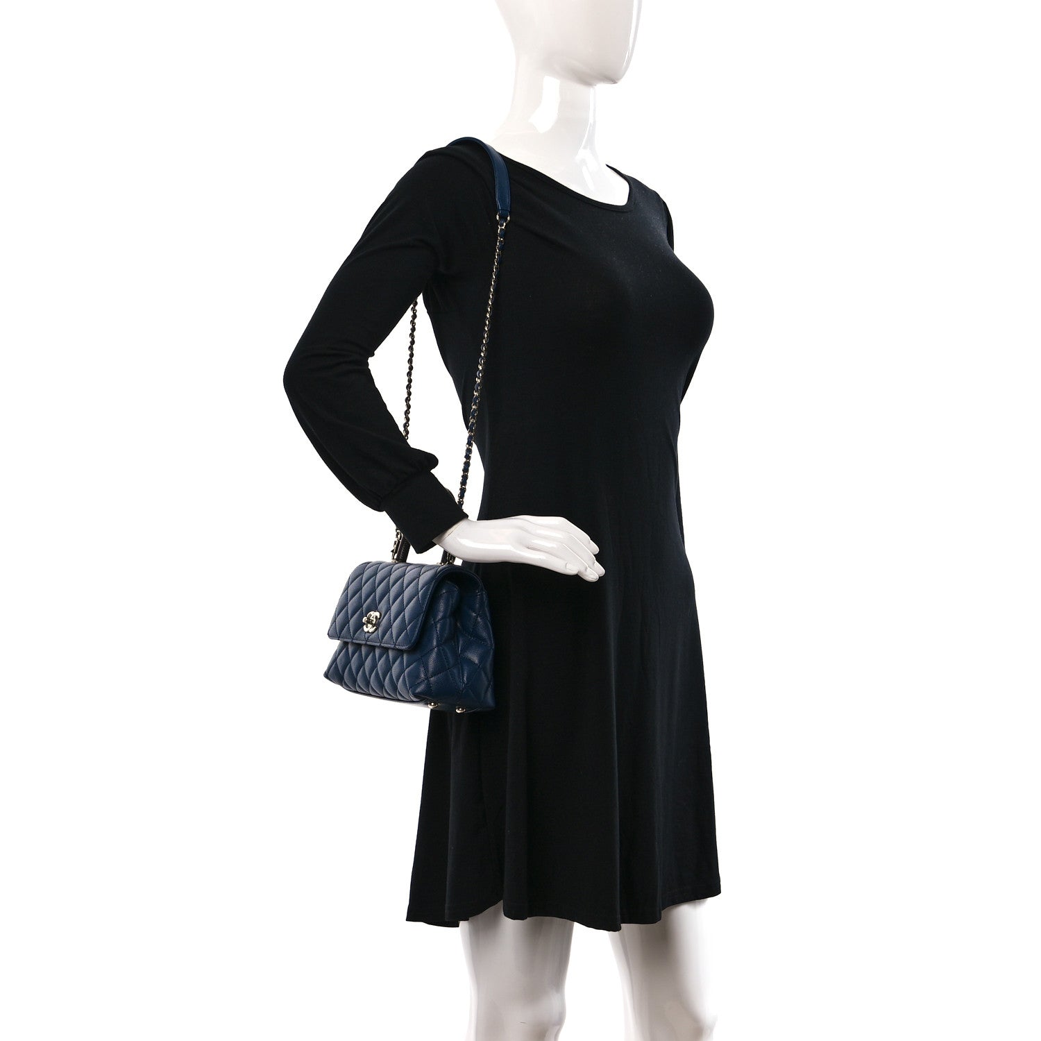 Chanel Caviar Quilted Lizard Embossed Mini Coco Handle Flap Navy Blue 2 of 12