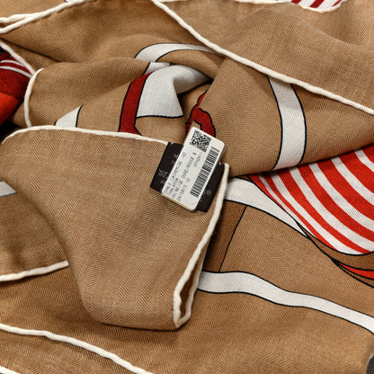 Hermes Cashmere Silk Thalassa Shawl 140 Beige Dore Rouge Brique 2 of 4