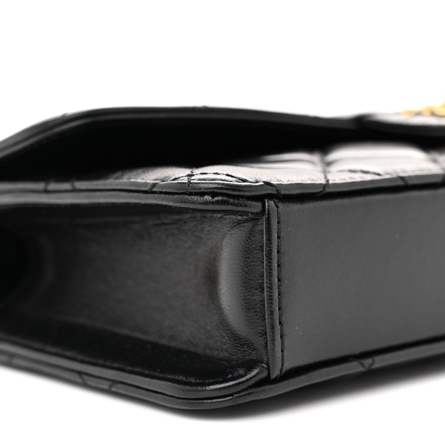 Shiny Lambskin Quilted Flap Clutch Bag Black