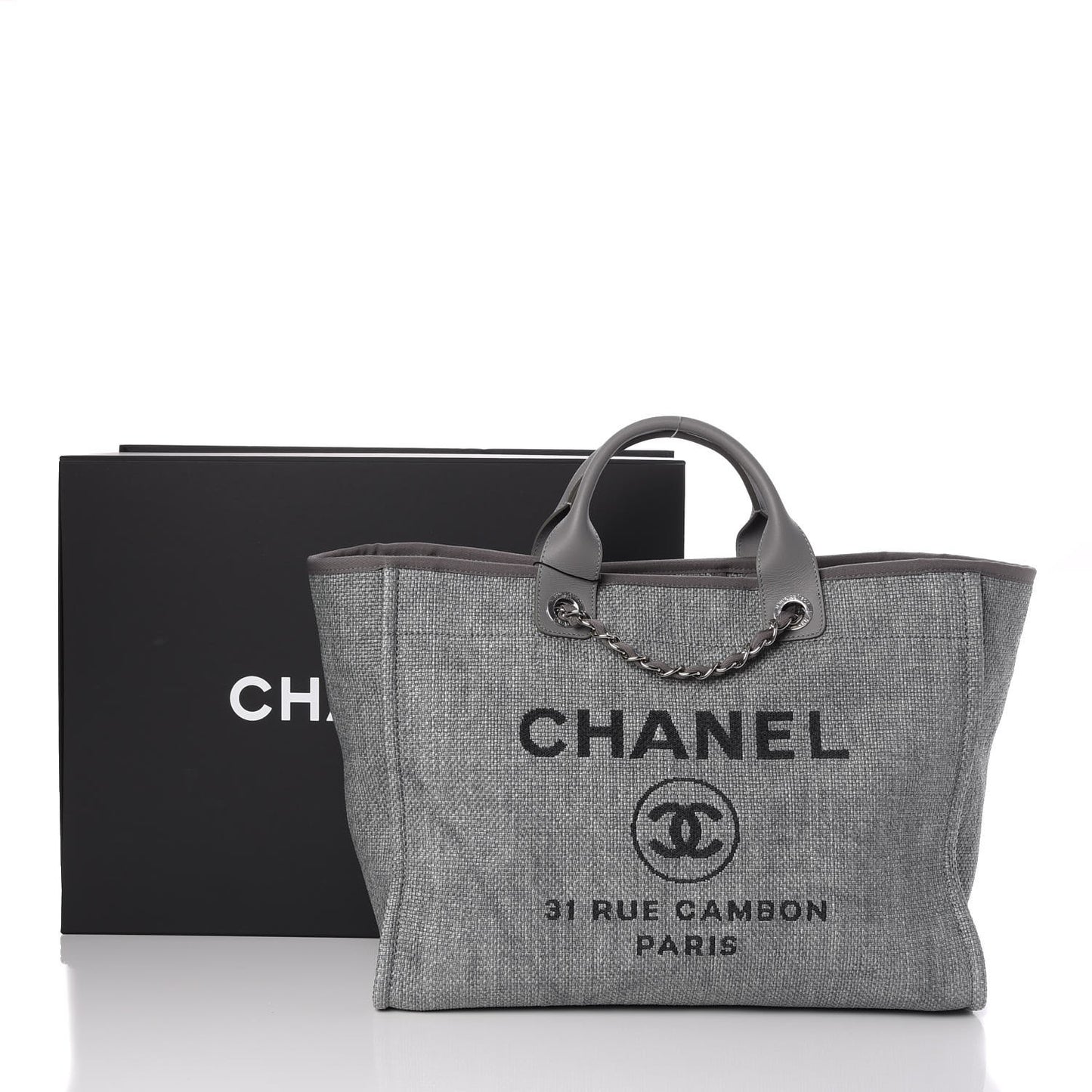 Woven Straw Raffia Large Deauville Tote Grey
