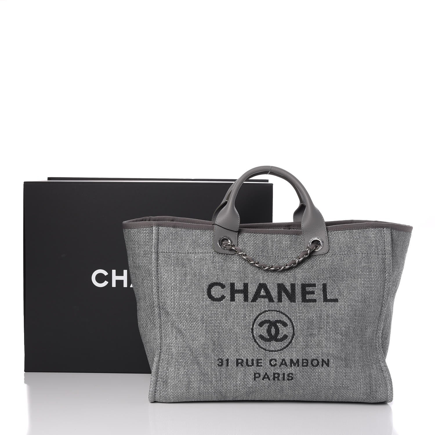 Chanel Woven Straw Raffia Large Deauville Tote Grey 9 of 9
