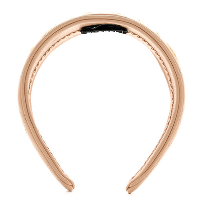 Chanel Lambskin Shearling Quilted Logo Headband Beige 1 of 5