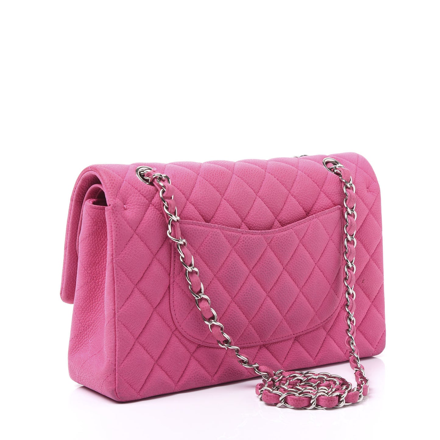 Iridescent Caviar Quilted Medium Double Flap Pink