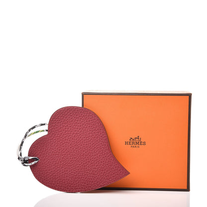 Hermes Togo Epsom Petit H Heart Bag Charm Rubis Orange 4 of 4
