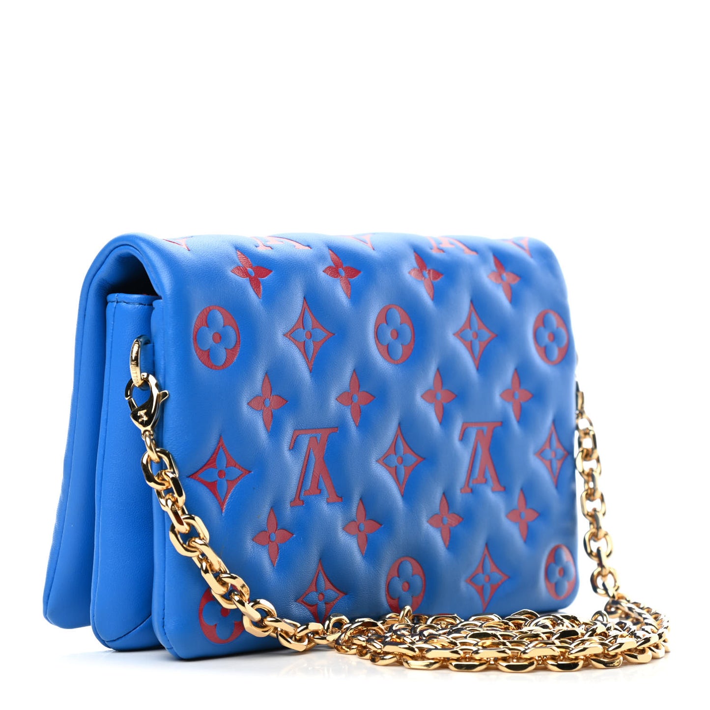 Lambskin Embossed Monogram Vuittamins Pochette Coussin Blue Red