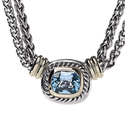 David Yurman Sterling Silver 14K Yellow Gold Blue Topaz Double Wheat Chain Necklace 5 of 6