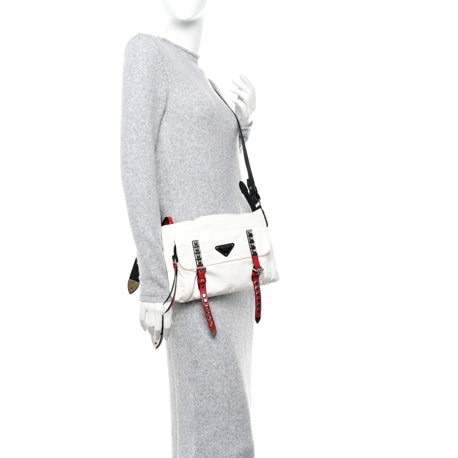 Prada Nylon New Vela Studded Messenger White Fuoco 2 of 11