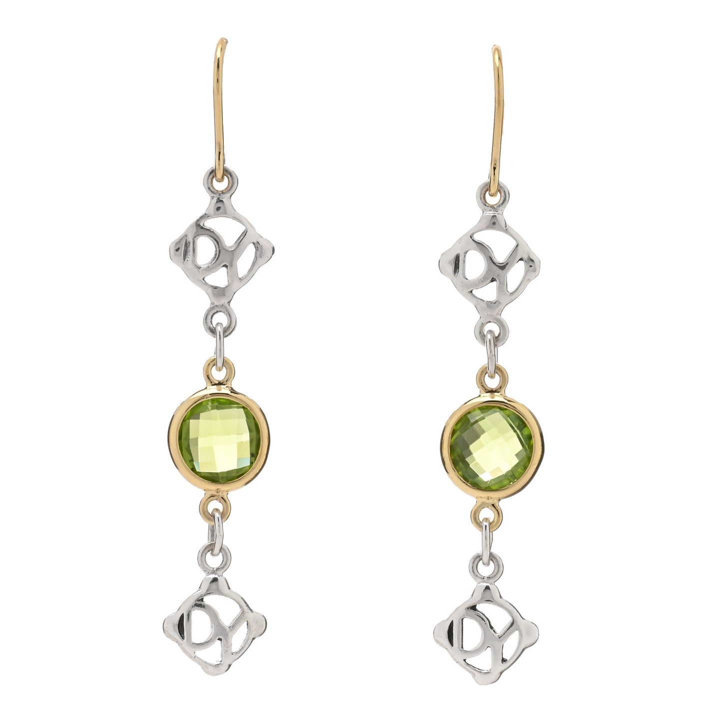 Sterling Silver 18K Yellow Gold Peridot DY Logo Drop Earrings