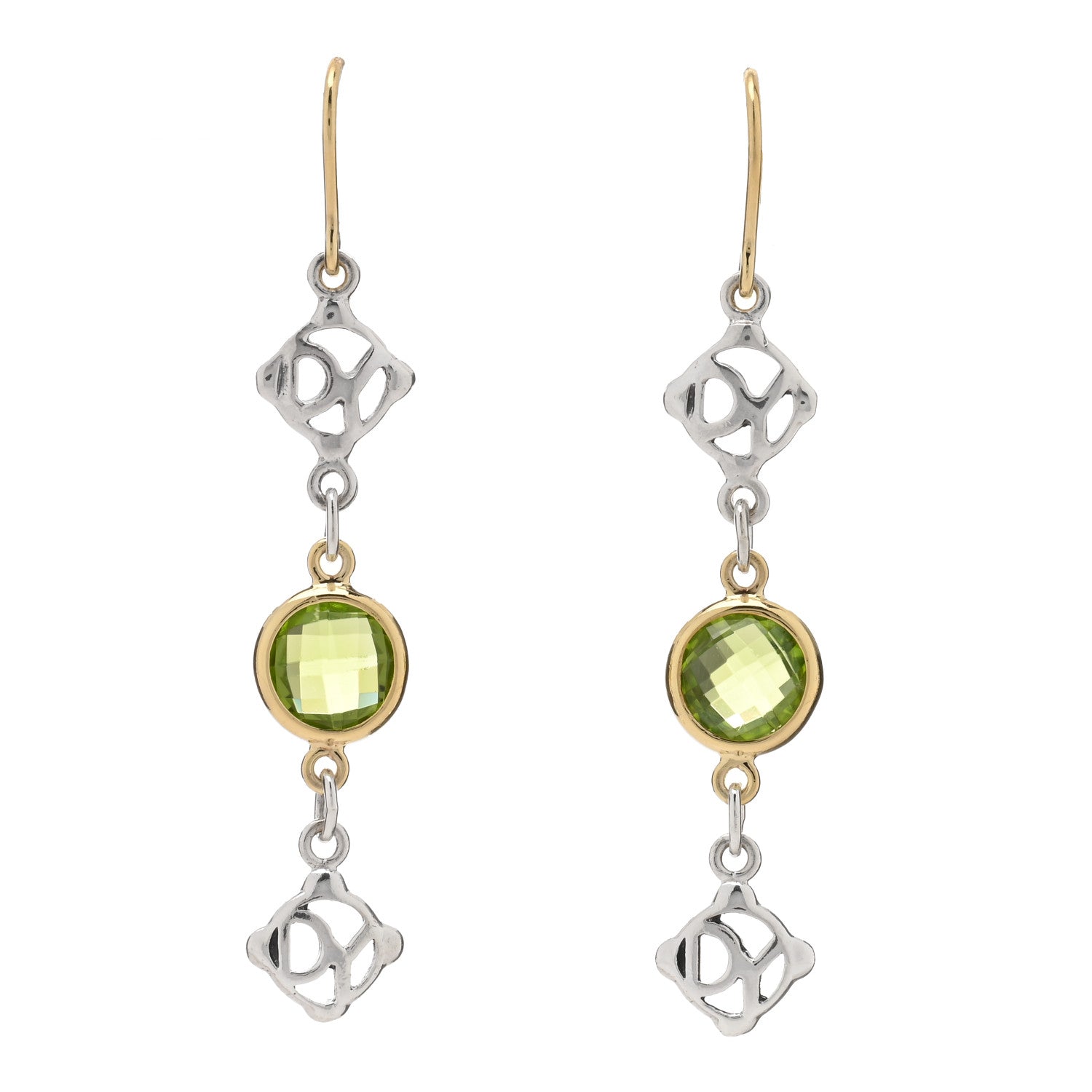 David Yurman Sterling Silver 18K Yellow Gold Peridot DY Logo Drop Earrings 1 of 4
