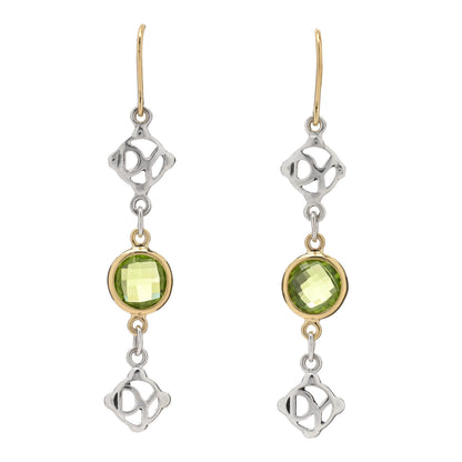 David Yurman Sterling Silver 18K Yellow Gold Peridot DY Logo Drop Earrings 1 of 4