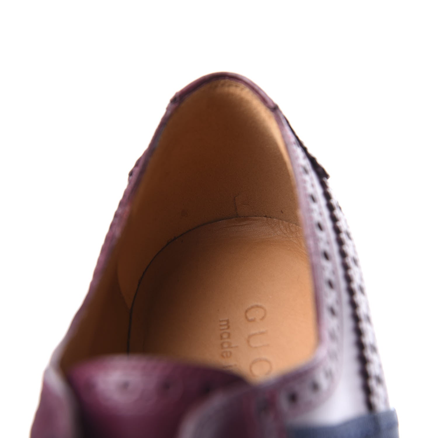 Gucci Calfskin Web Bee Embroidered Mens Slip-On Brogue Wingtip Derby Shoes 9 Bordeaux 12 of 13