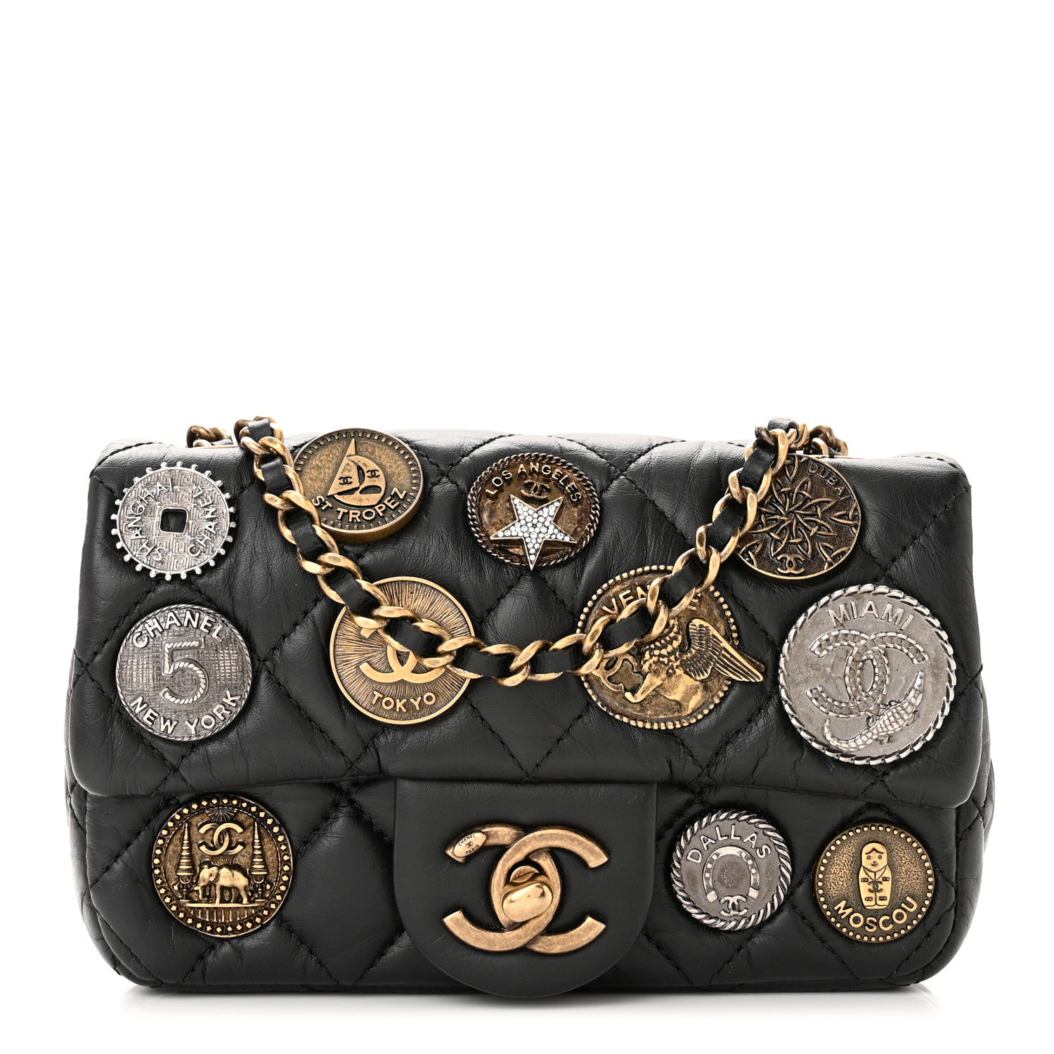 Chanel Aged Calfskin Quilted Extra Mini Medallion Flap Black 1 of 10