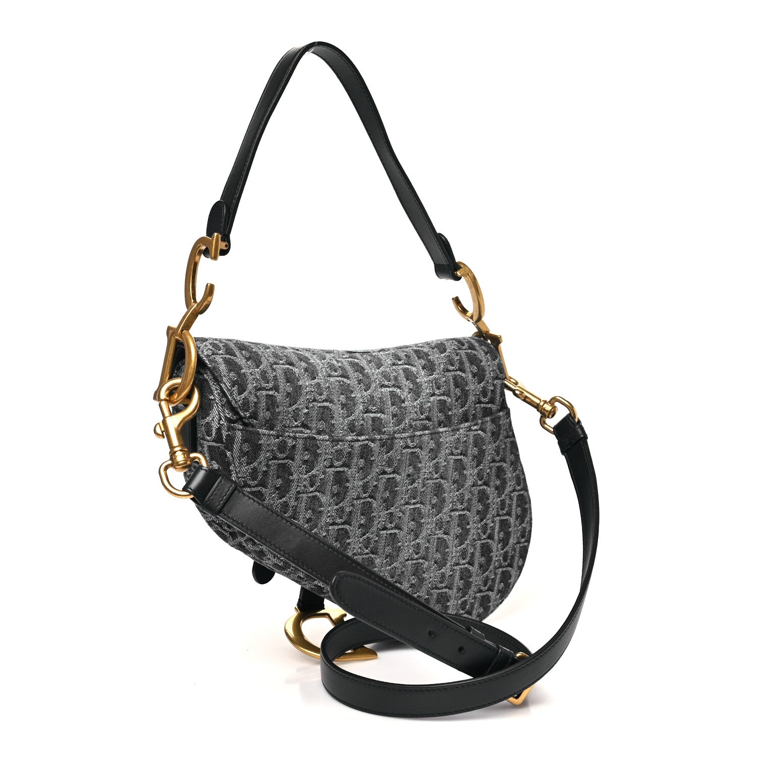 Christian Dior Denim Oblique Jacquard Saddle Bag With Strap Black 3 of 9
